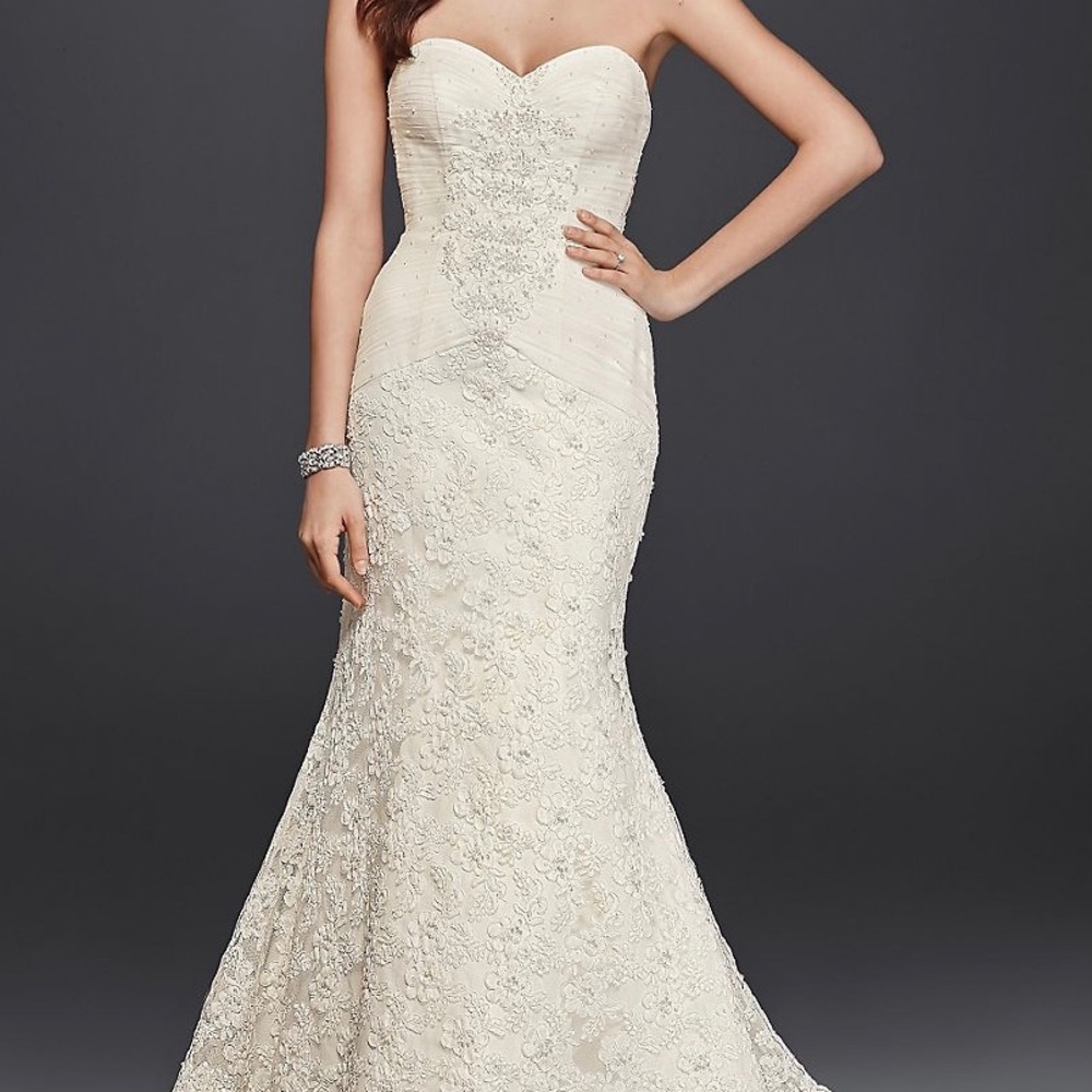 Oleg Cassini Strapless Lace Trumpet Wedding Dress